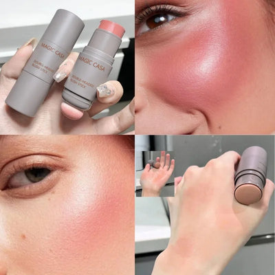 Double-ended Sponge Single-color Powder Blush Lip and Cheek Dual-use Long-lasting Matte Natural Rouge Powder Blush Stick - Girlz Girl