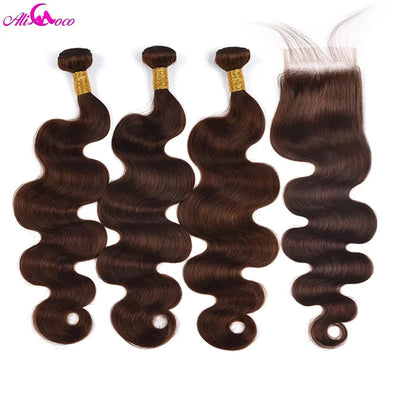Chocolate Brown Bundles With 5x5 Closure #4 Brown Body Wave Bundles With Closure Brazilian Hair Weave Bundles With Closure Remy - Girlz Girl