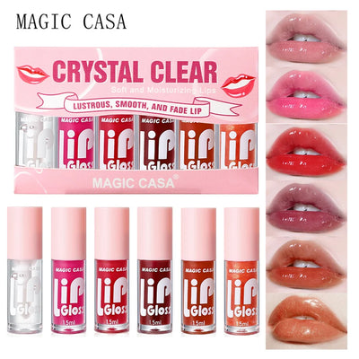 MAGIC CASA 6pcs/set Small bottle Hydrating Jelly Lip Oil long-lasting Moisturizing  smooth shimmering Lip Hydrating Liquid - Girlz Girl