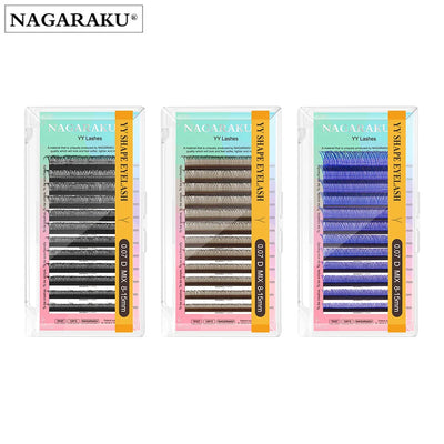 NAGARAKU YY Shape Black Brown Purple Color Hand Woven Premium Mink Soft Light Natural Eyelashes Extension Makeup Mesh - Girlz Girl