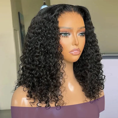 Water Wave 13x4 Bob Wigs Curly Deep Wig 100% Human Hair Wig 4x4 Lace Frontal Wigs For Women Pre Plucked 12 14 16 Inch Human Hair - Girlz Girl