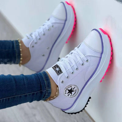 Flat Lace-Up Sneakers Pattern Canvas Casual Sport Shoes - Girlz Girl