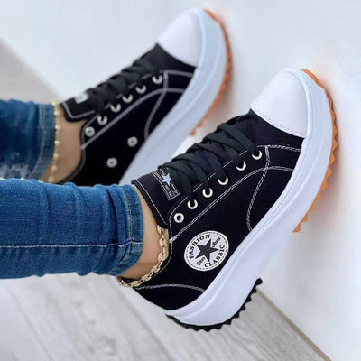 Flat Lace-Up Sneakers Pattern Canvas Casual Women Sport Shoes - Girlz Girl