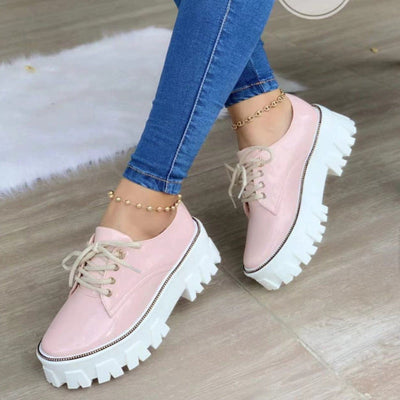 Thick Heel Flat Platform Oxford Women Shoes Pink/Red/Black - Girlz Girl