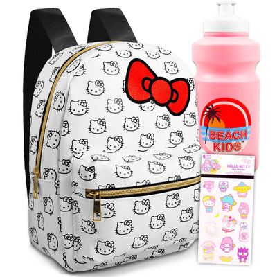 Hello Kitty Mini Backpack for Girls - Bundle with 10" Hello Kitty Backpack with Front Pocket Plus Stickers More | Hello Kitty Backpack for Women - Girlz Girl