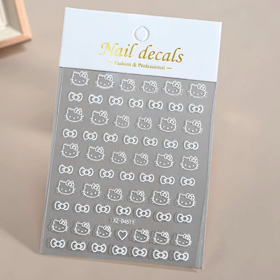 2pcs Black White Hello Kitty Nail Art Stickers 5D Embossed Red Hollow Out Hello Kitty Sanrio Nail Decals For Kids Manicure Decor - Girlz Girl