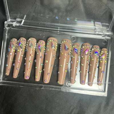 Customized Y2K Crocodile Print Snake Handmade 3XL Long Press On Nails Bling Rhinestone False Nails Reusable Acrylic Fake Nail - Girlz Girl
